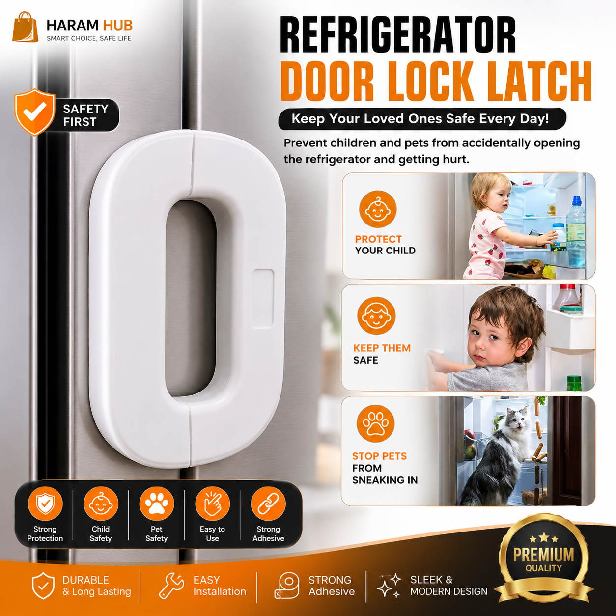 🛒 Premium Refrigerator Door Lock Latch | 👶 Child Safety Fridge Lock | 🔒 Strong Adhesive | 🏠 No-Drill Installation